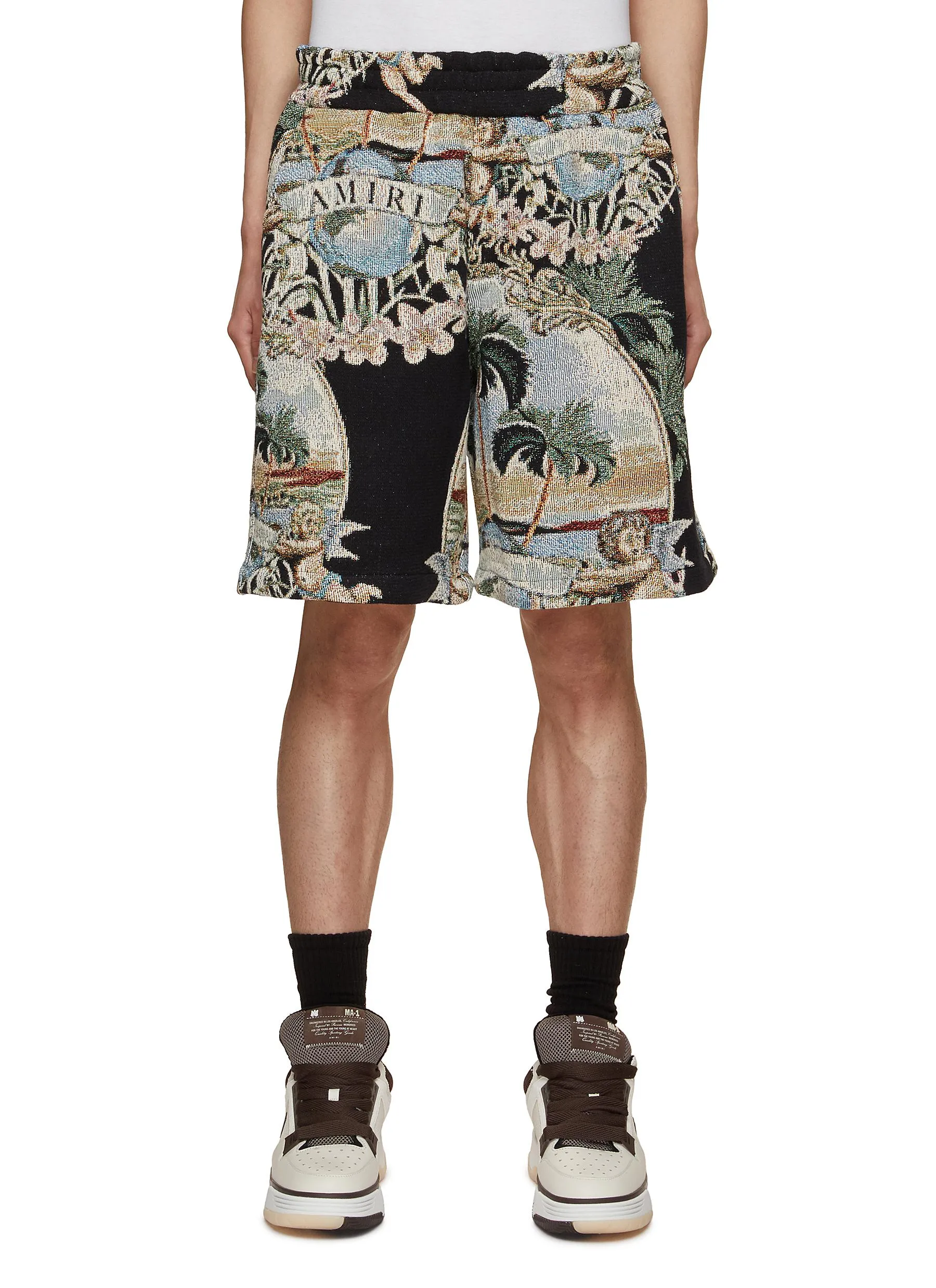 -----------AMIRI ---- ------------ ----Cherub Palm Tree Tapestry Cotton Shorts --