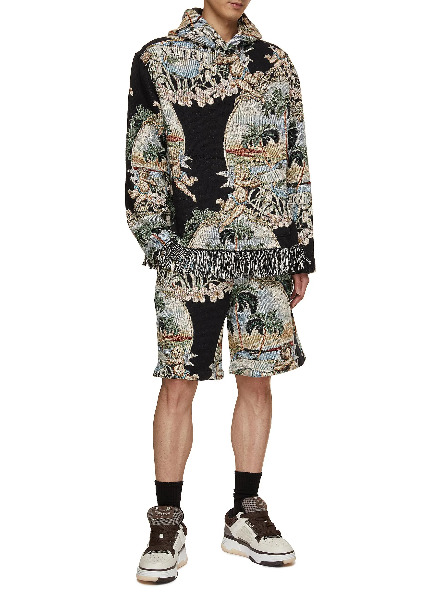 -----------AMIRI ---- ------------ ----Cherub Palm Tree Tapestry Cotton Shorts --