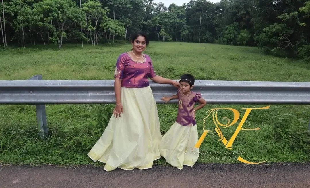 2023 Onam Special Mom and Daughter combo in Kerala Style Skirt and Blouse-SAHEL001SBC