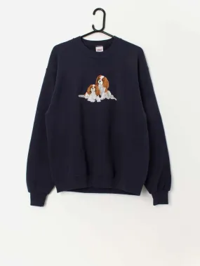 90s vintage Jerzees Spaniel embroidered navy sweatshirt – Medium