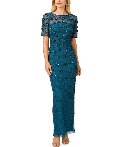 Adrianna Papell Beaded 3D Floral Gown