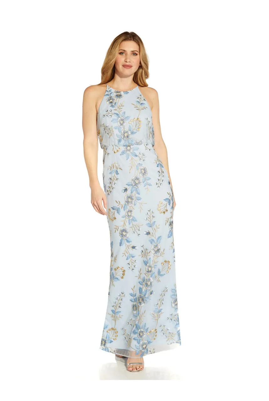 ADRIANNA PAPELL Embroidered blouson gown -                         -                     -                