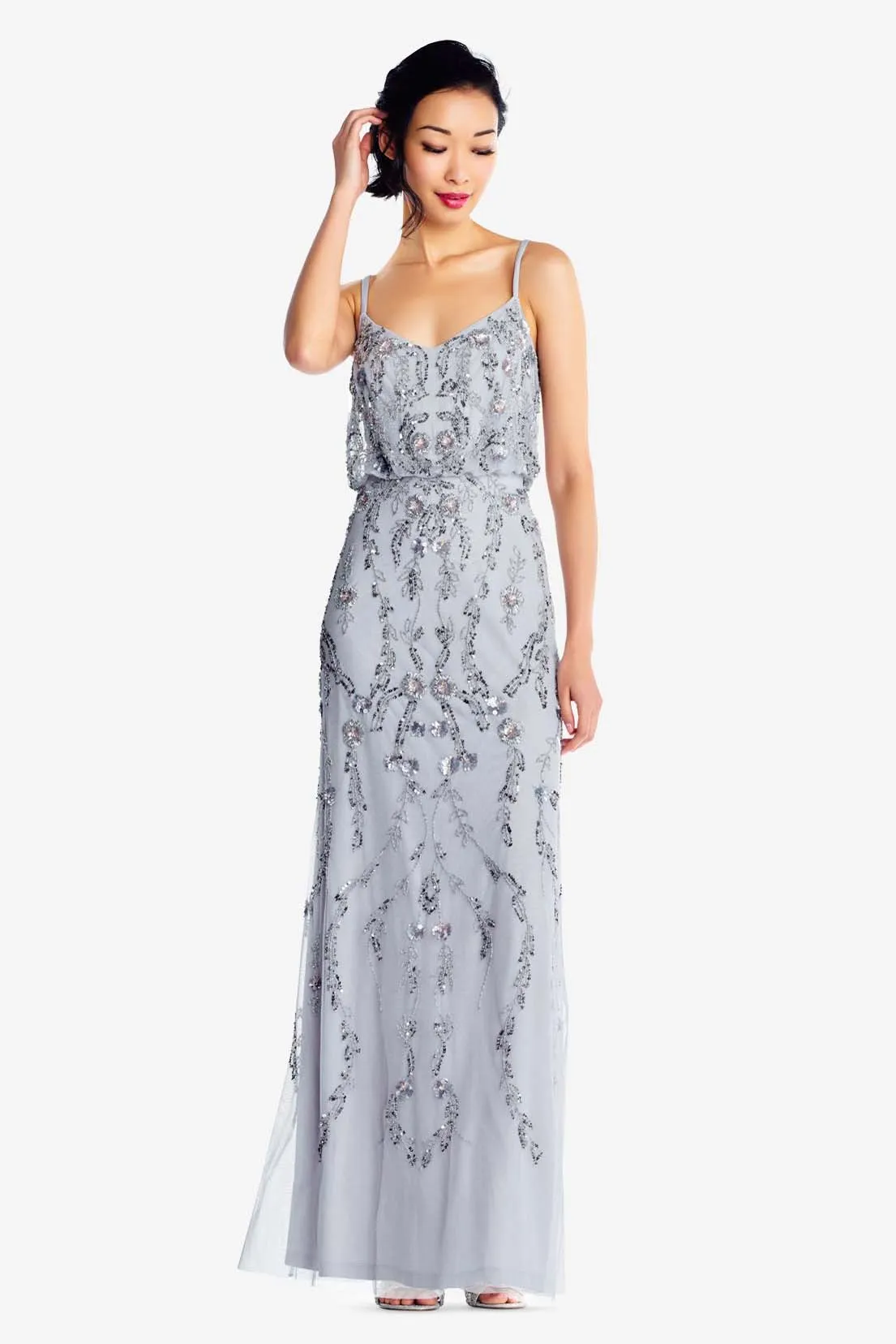 Adrianna Papell - Floral Beaded Blouson Dress Serenity