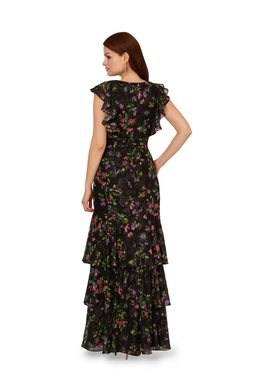 ADRIANNA PAPELL Flutter tiered chiffon gown -                         -                     -                