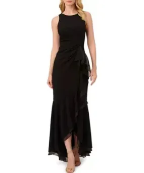 Adrianna Papell Women's Crepe Halter Gown with Ruffled Drape