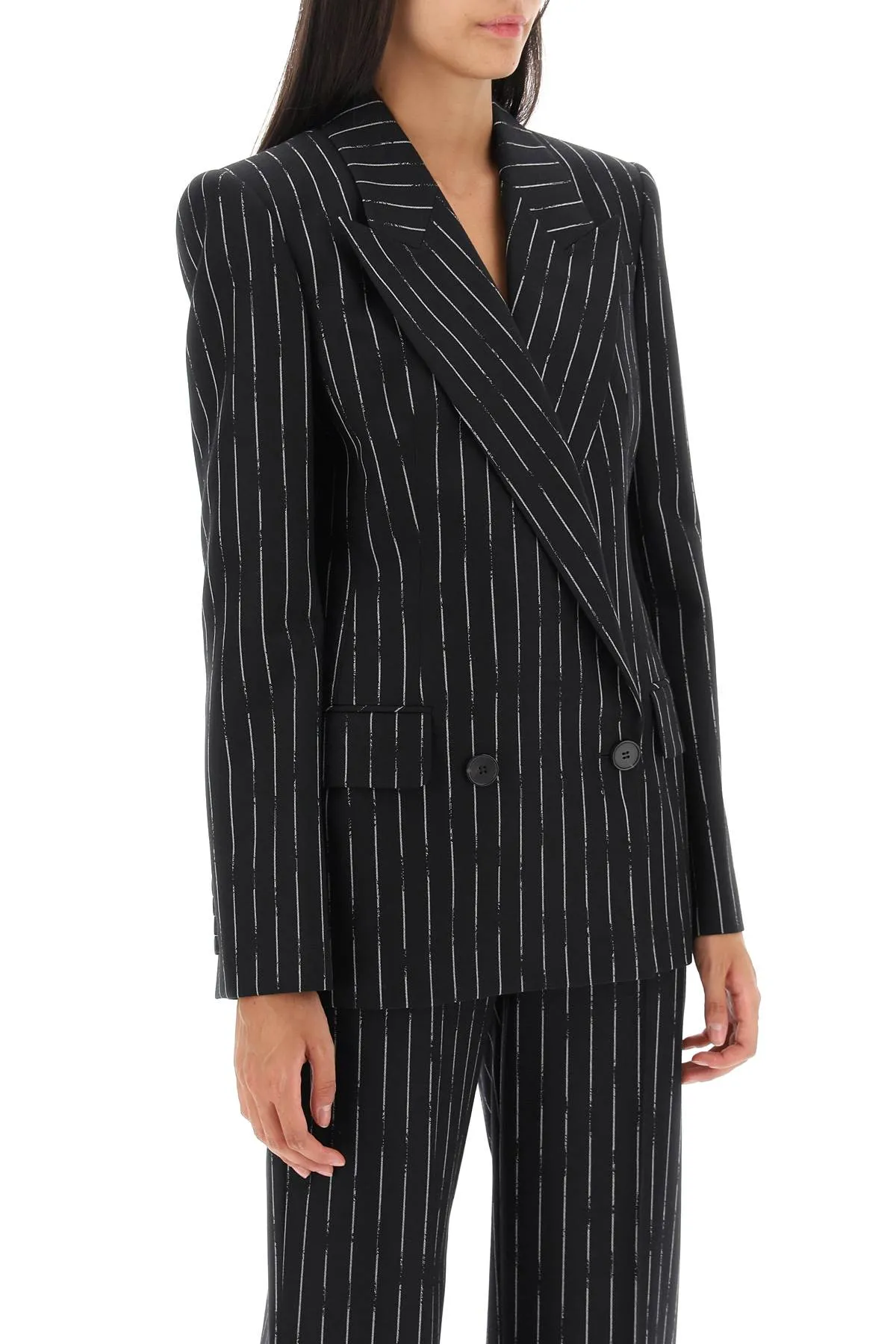 Alexander mcqueen broken pinstripe jacket 768496 QJADN BLACK IVORY