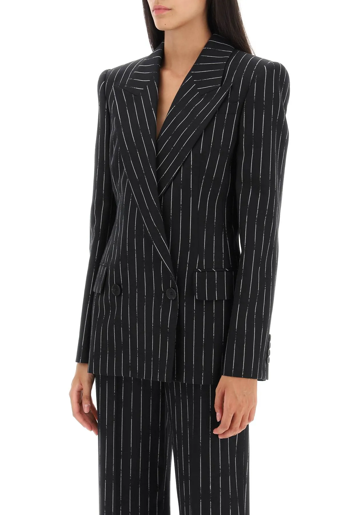 Alexander mcqueen broken pinstripe jacket 768496 QJADN BLACK IVORY