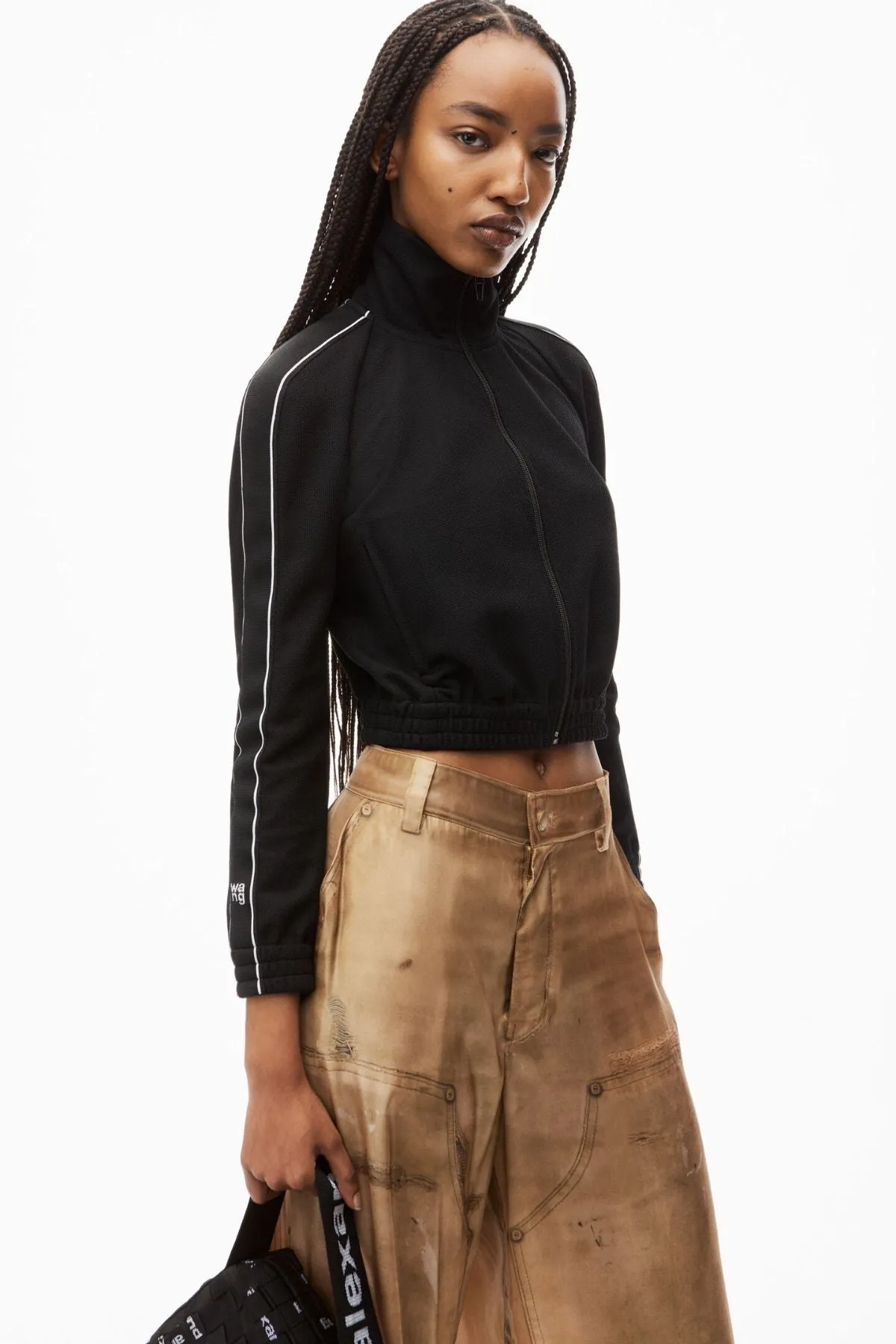 alexanderwang.t Cropped Track Jacket with Logo Tape - Black