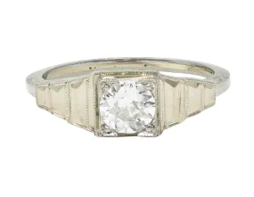 Art Deco 0.40 CTW Old European Cut Diamond 18 Karat White Gold Vintage Engagement Ring