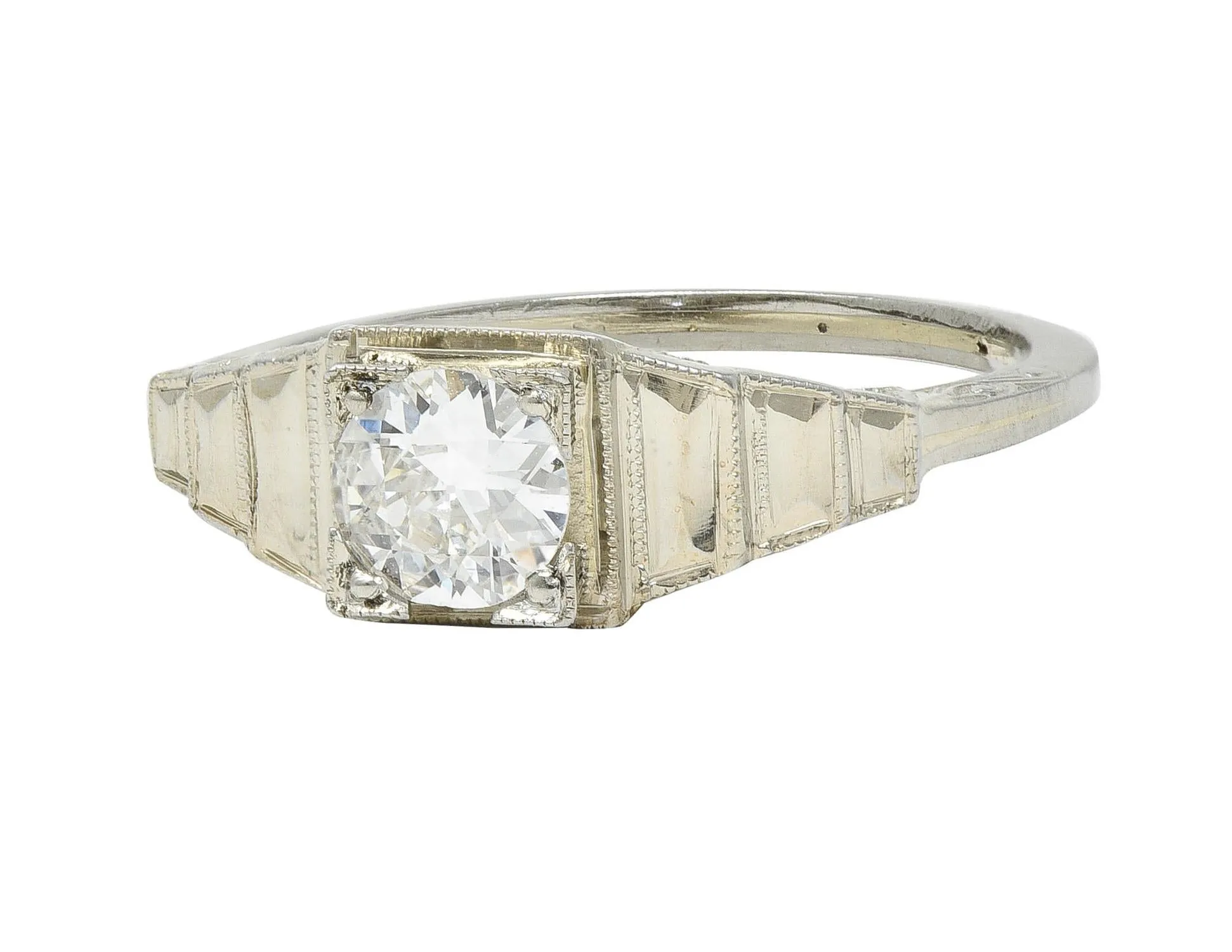 Art Deco 0.40 CTW Old European Cut Diamond 18 Karat White Gold Vintage Engagement Ring