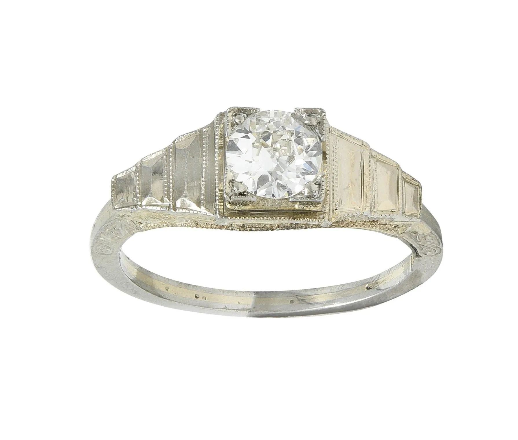 Art Deco 0.40 CTW Old European Cut Diamond 18 Karat White Gold Vintage Engagement Ring