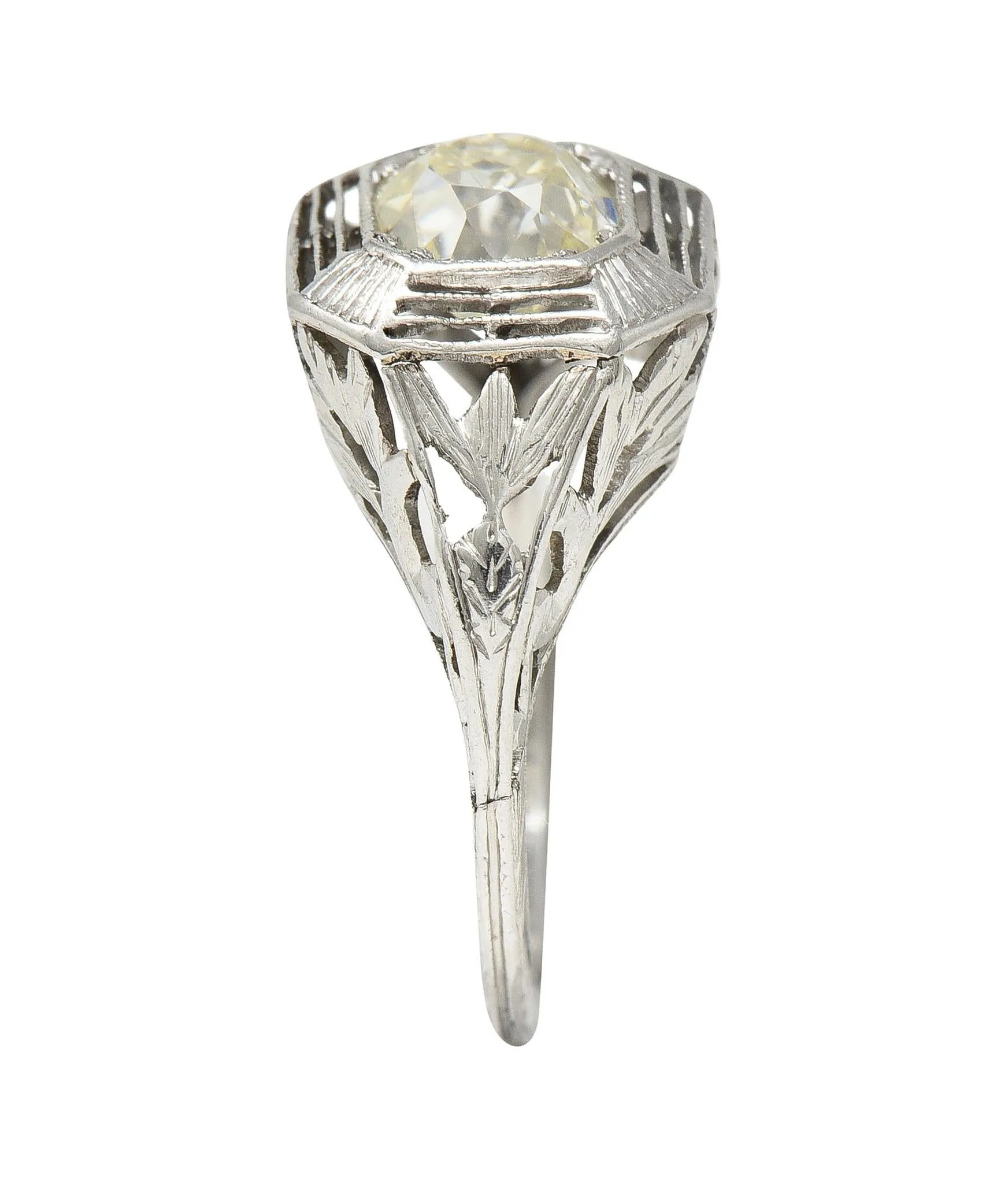 Art Deco 0.87 CTW Old Mine Cut Diamond Platinum Lotus Vintage Engagement Ring