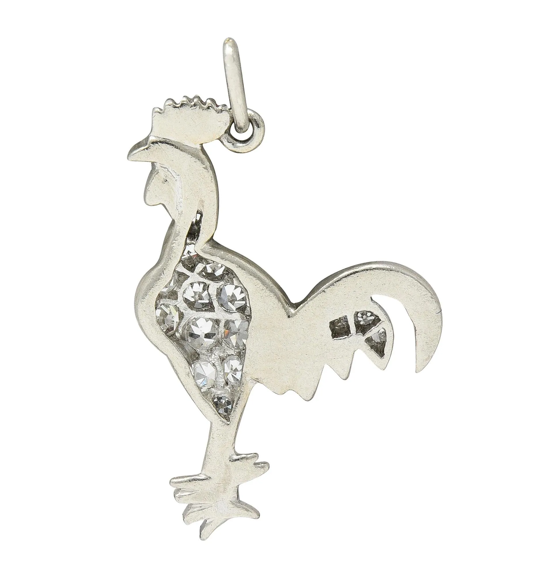 Art Deco Diamond Enamel Platinum Rooster Vintage Charm