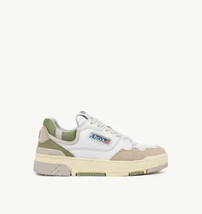 AUTRY NEW ARRIVALS WOMAN WOMAN  CLC LOW SNEAKERS IN WHITE  GRAY AND GREEN LEATHER