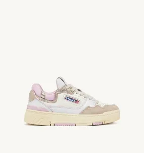 AUTRY NEW ARRIVALS WOMAN WOMAN  CLC LOW SNEAKERS IN WHITE  PINK AND BEIGE LEATHER