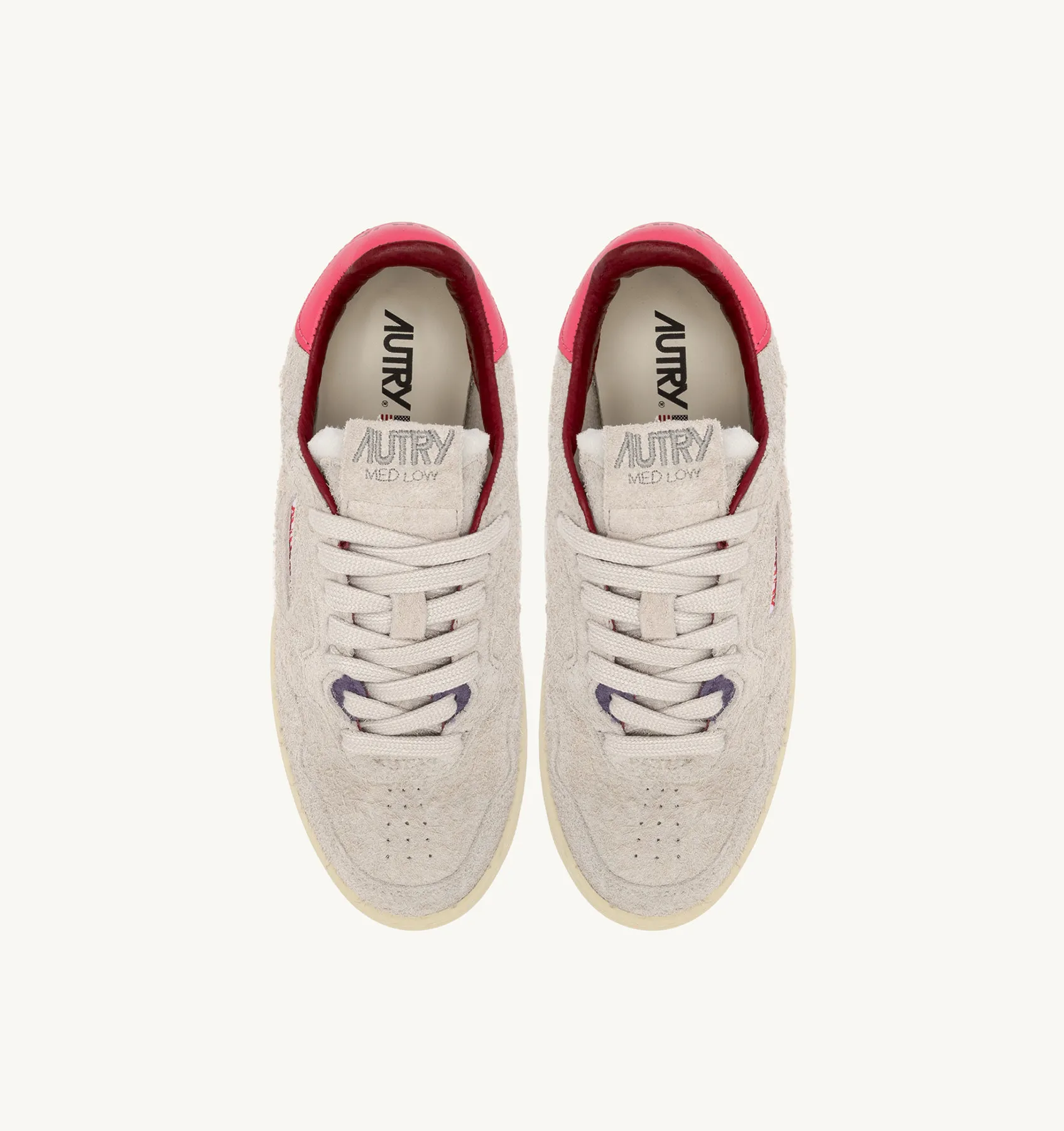 AUTRY NEW ARRIVALS WOMAN WOMAN  NEW FLAT LOW SNEAKERS IN WHITE AND CALYPSO CORAL SUEDE