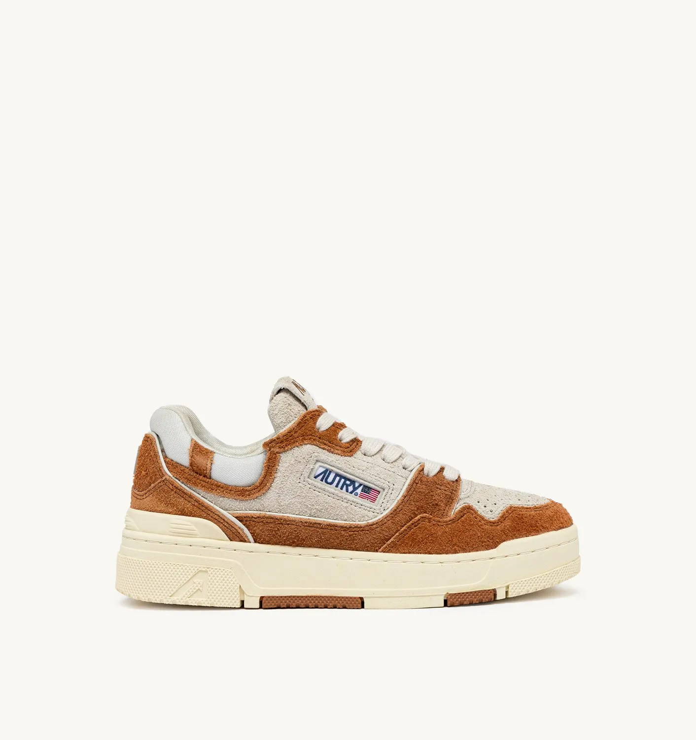 AUTRY NEW ARRIVALS WOMAN WOMANCLC LOW SNEAKERS IN CREAM AND TERRACOTTA LEATHER AND MESH