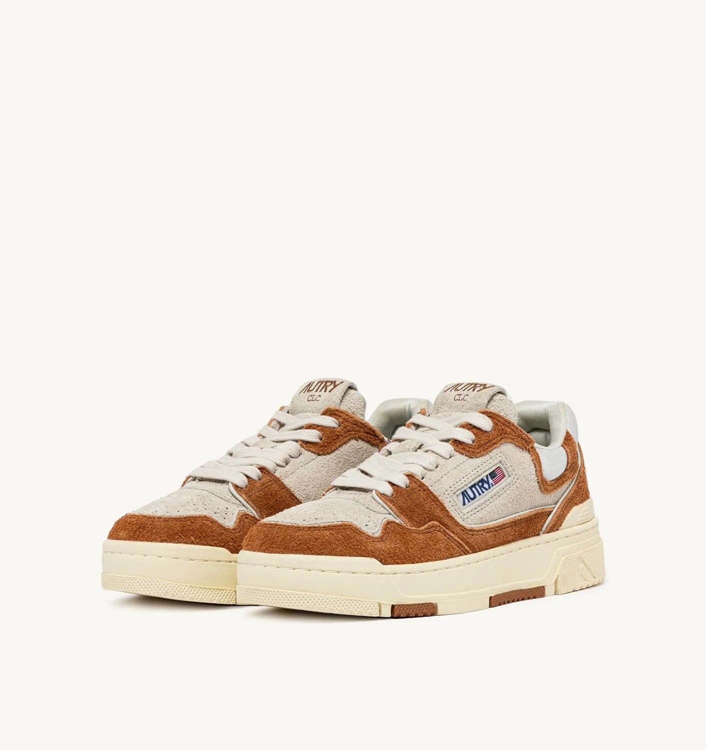 AUTRY NEW ARRIVALS WOMAN WOMANCLC LOW SNEAKERS IN CREAM AND TERRACOTTA LEATHER AND MESH