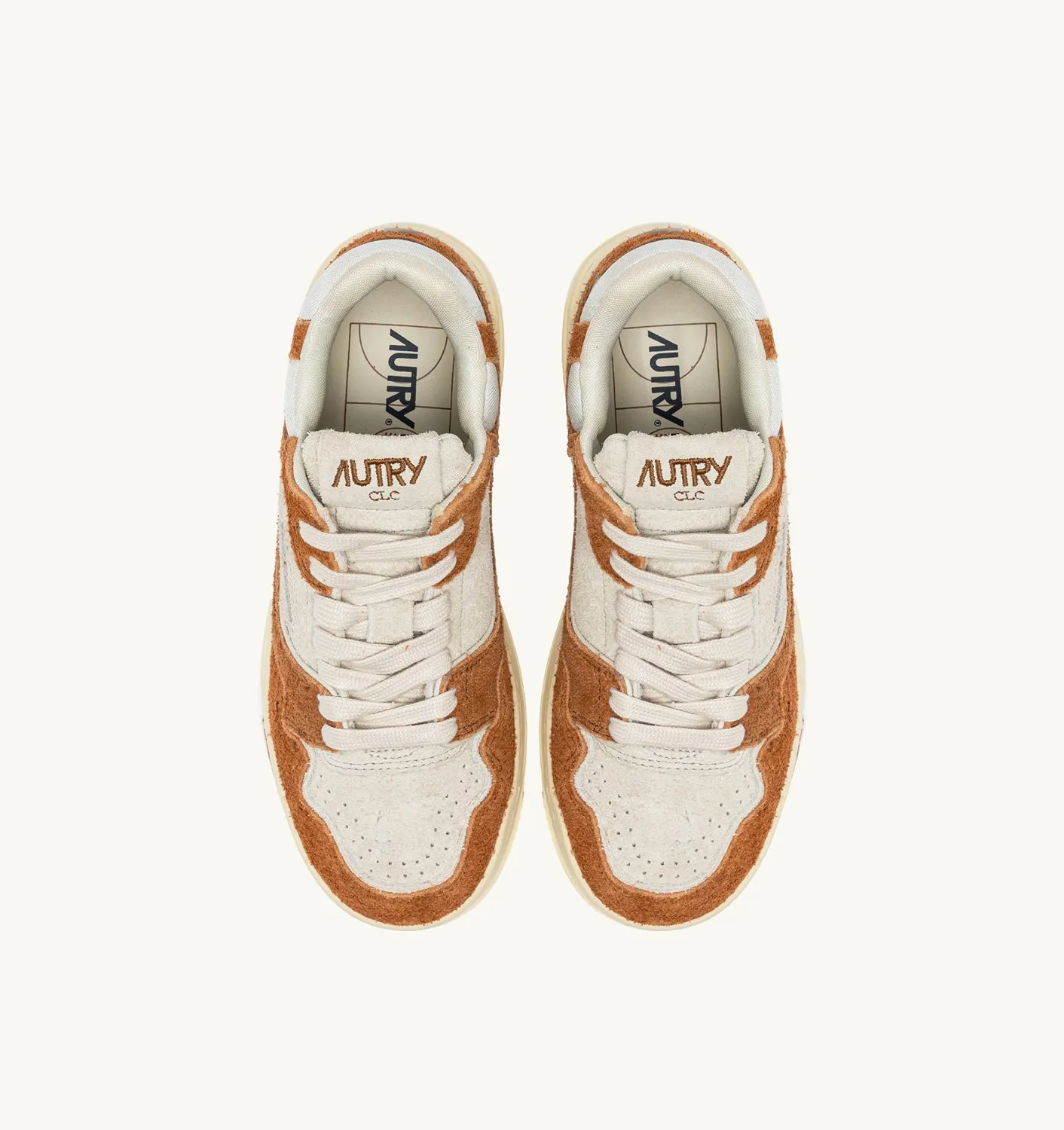 AUTRY NEW ARRIVALS WOMAN WOMANCLC LOW SNEAKERS IN CREAM AND TERRACOTTA LEATHER AND MESH