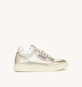 AUTRY SNEAKERS WOMANOPEN MID SNEAKERS IN IVORY WHITE MESH AND PLATINUM COLOR LEATHER