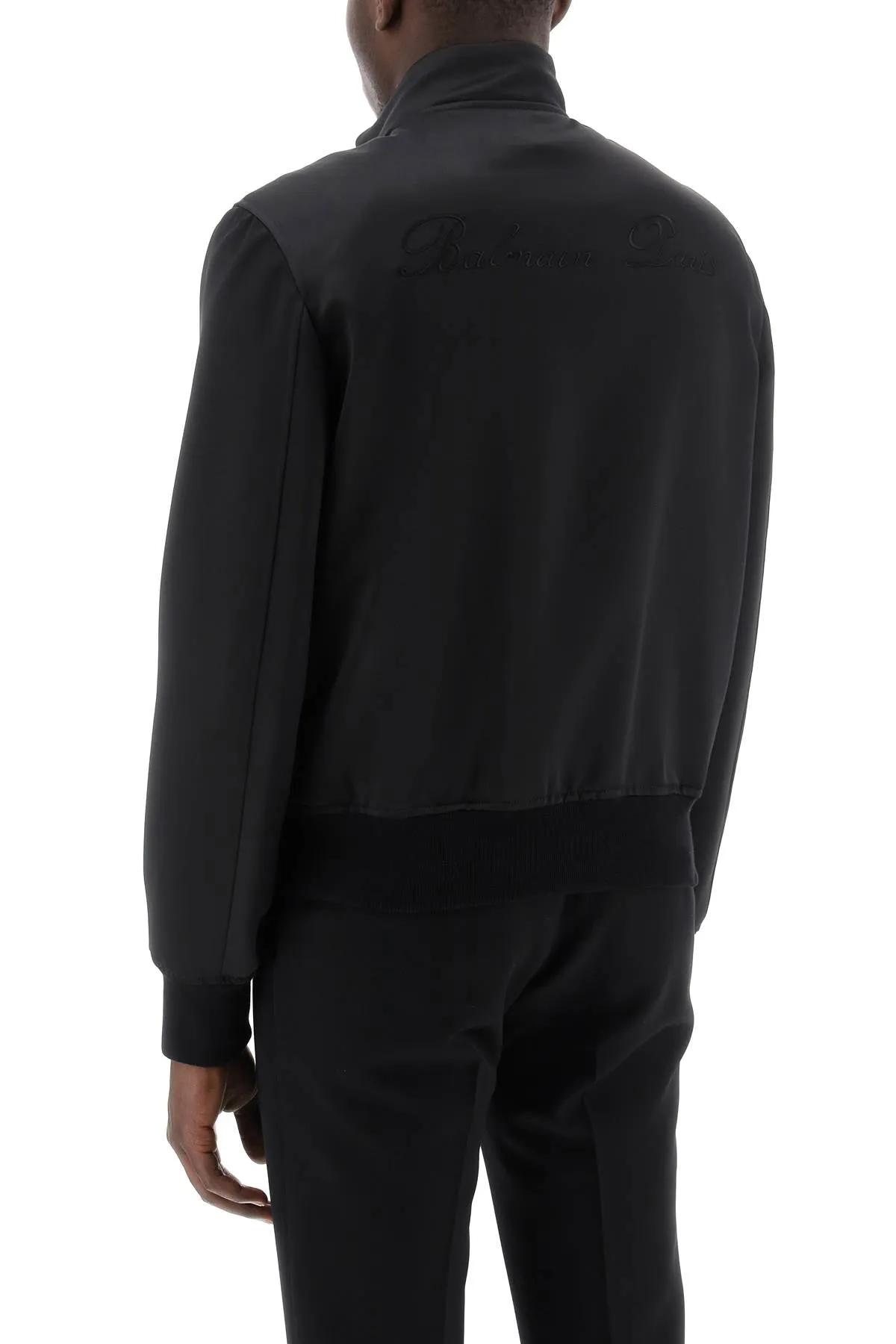 Balmain technical satin bomber jacket with embroidered logo. CH0TF660XI63 NOIR