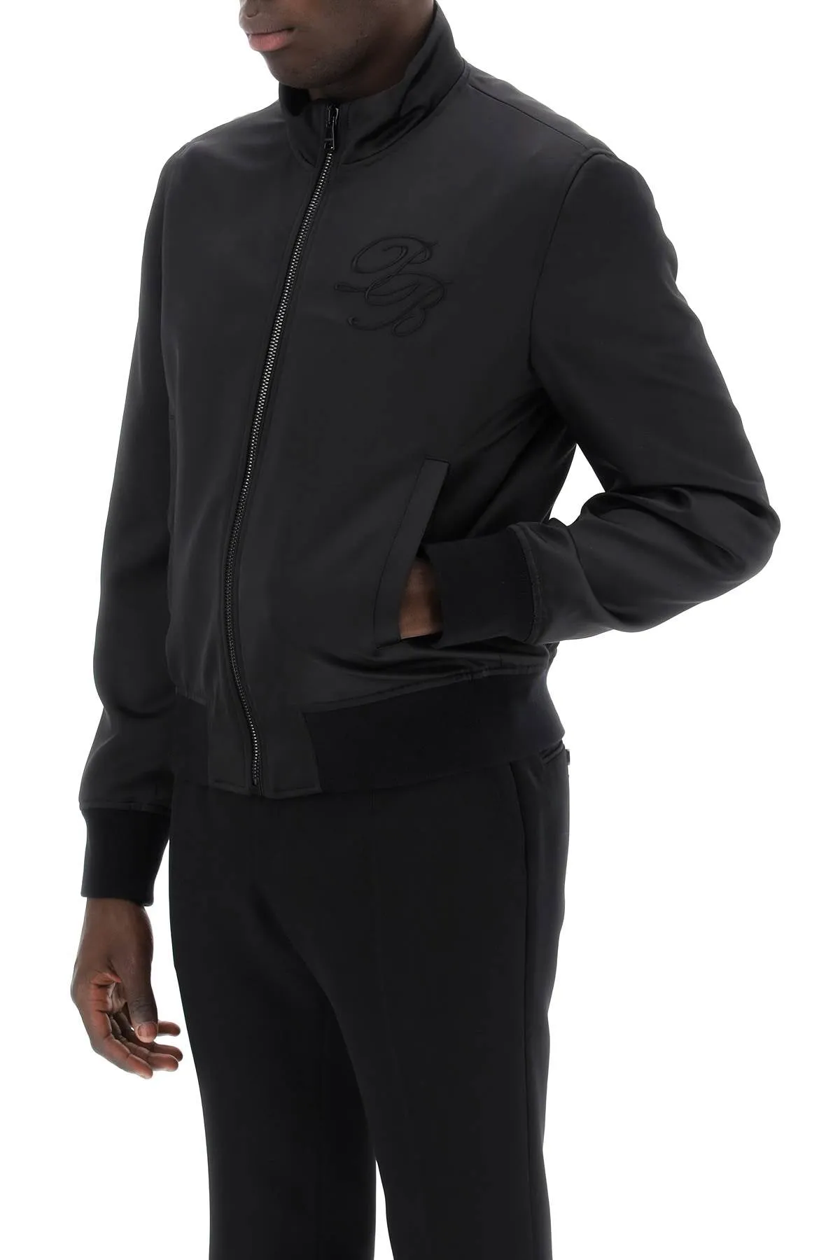 Balmain technical satin bomber jacket with embroidered logo. CH0TF660XI63 NOIR