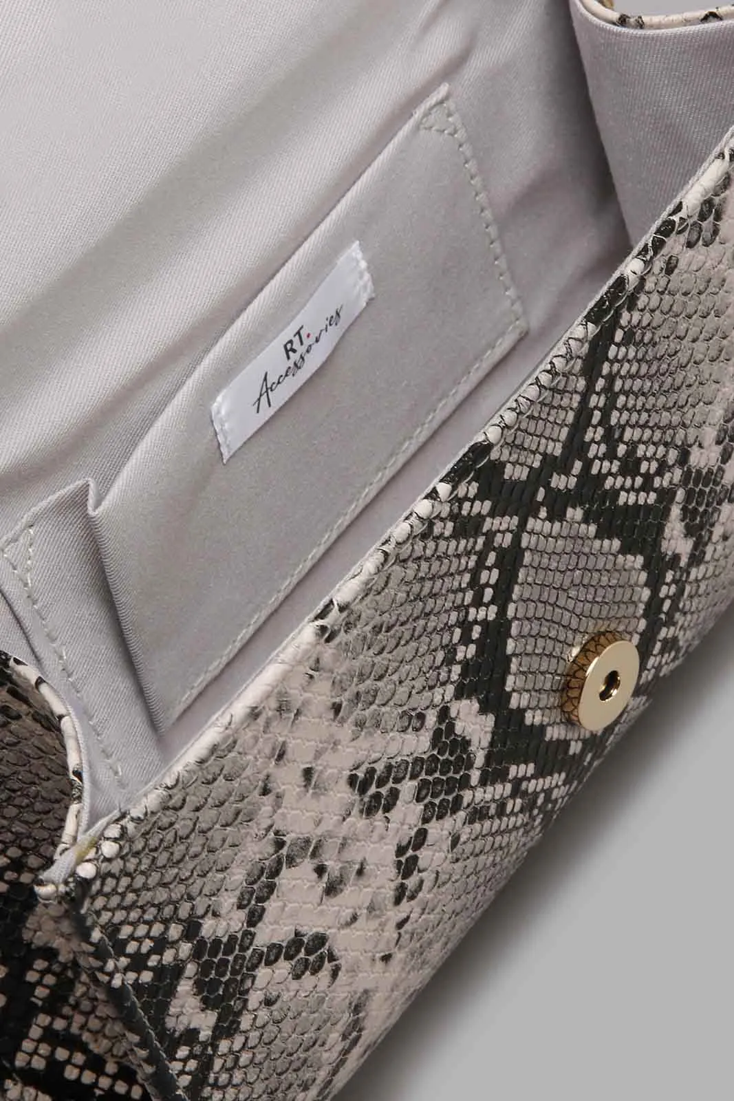 Beige And Black Croc Texture Clutch Bag