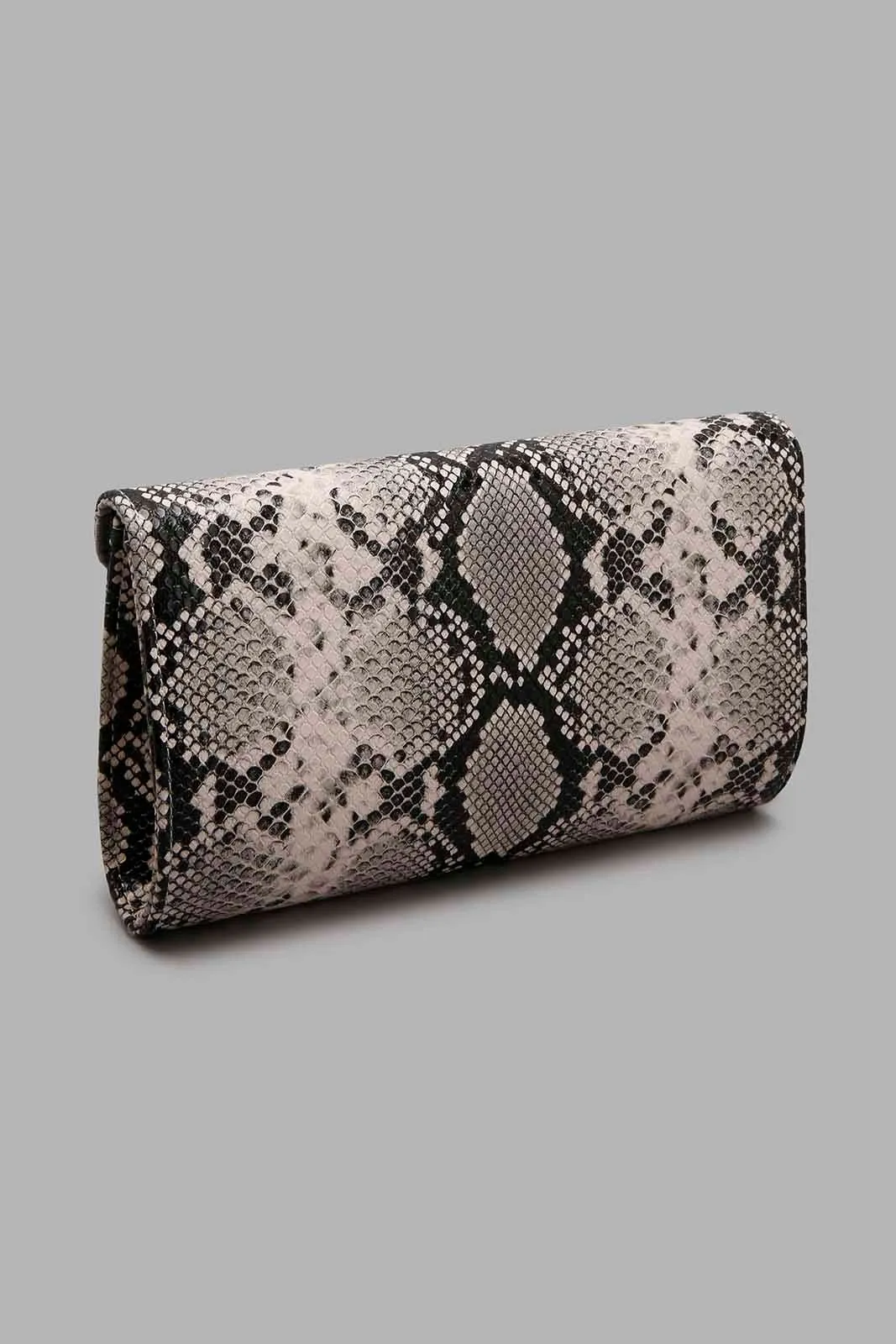 Beige And Black Croc Texture Clutch Bag