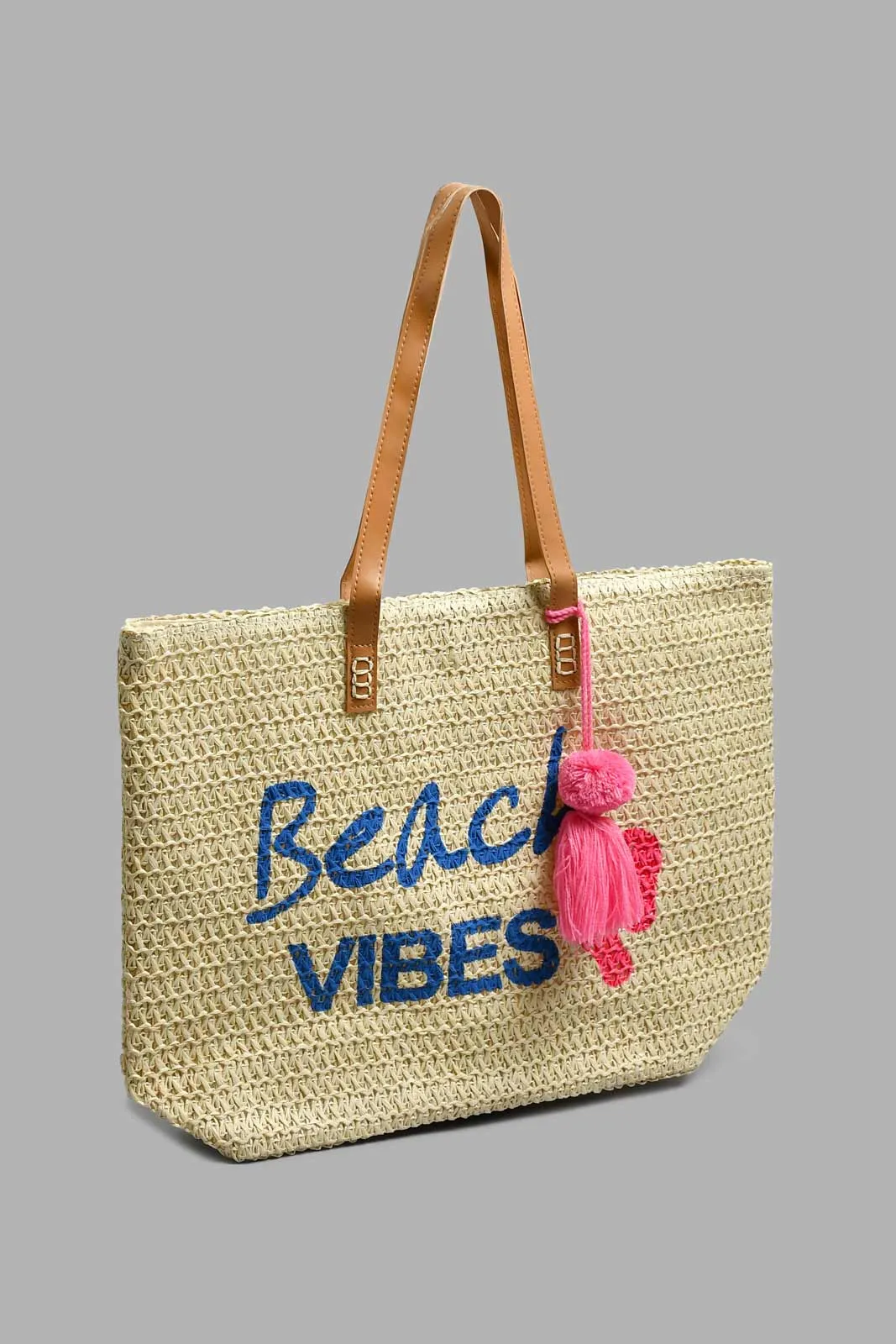 Beige Embellished Beach Bag