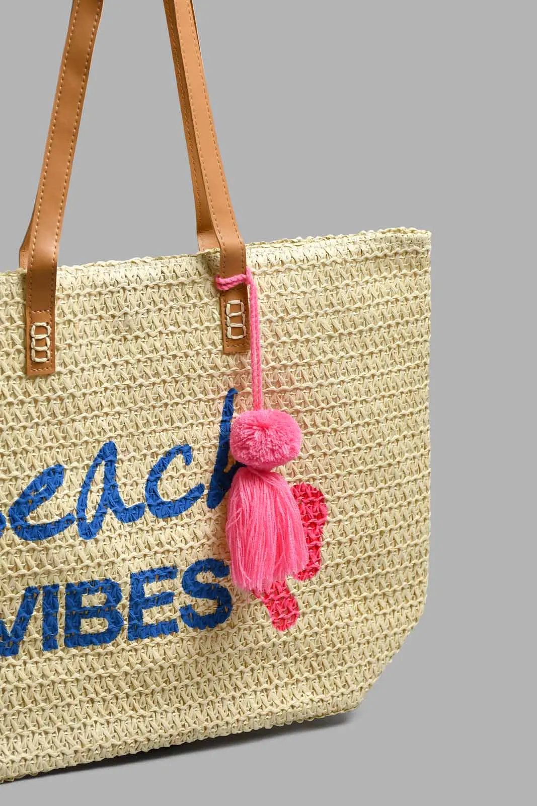 Beige Embellished Beach Bag