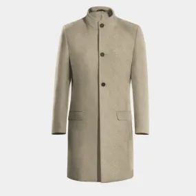 Beige Long Funnel neck Coat