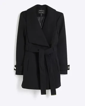 Black Short Belted Wrap Coat