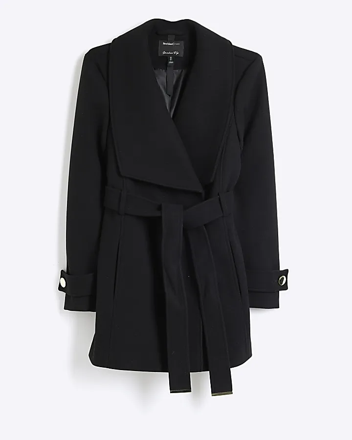 Black Short Belted Wrap Coat