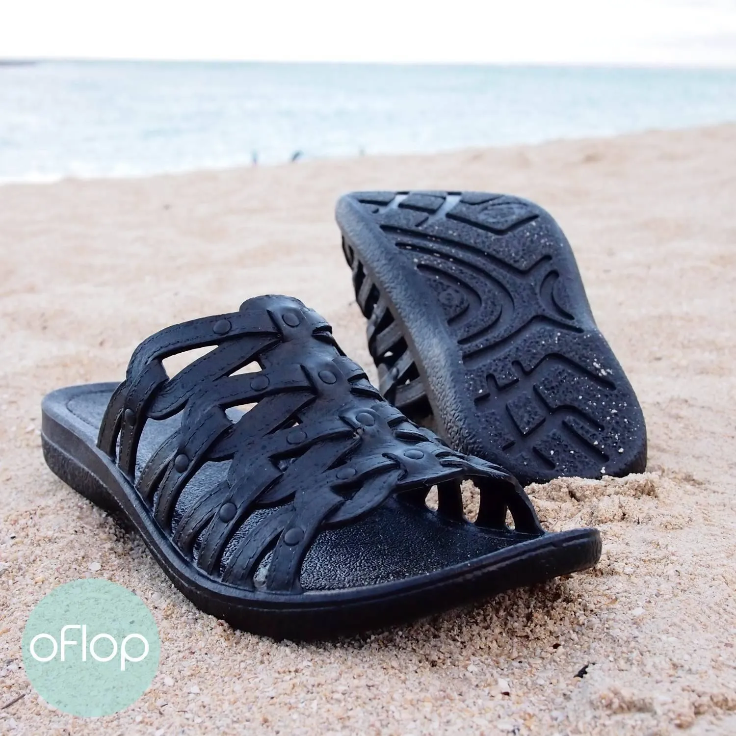 Black Tia Slides -- Pali Hawaii Hawaiian Jesus Sandals