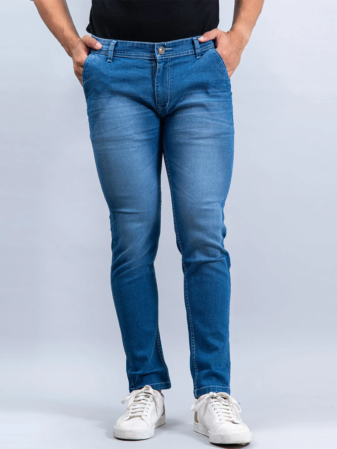 Blue Denim Ankle Length Stretchable Men's Jeans