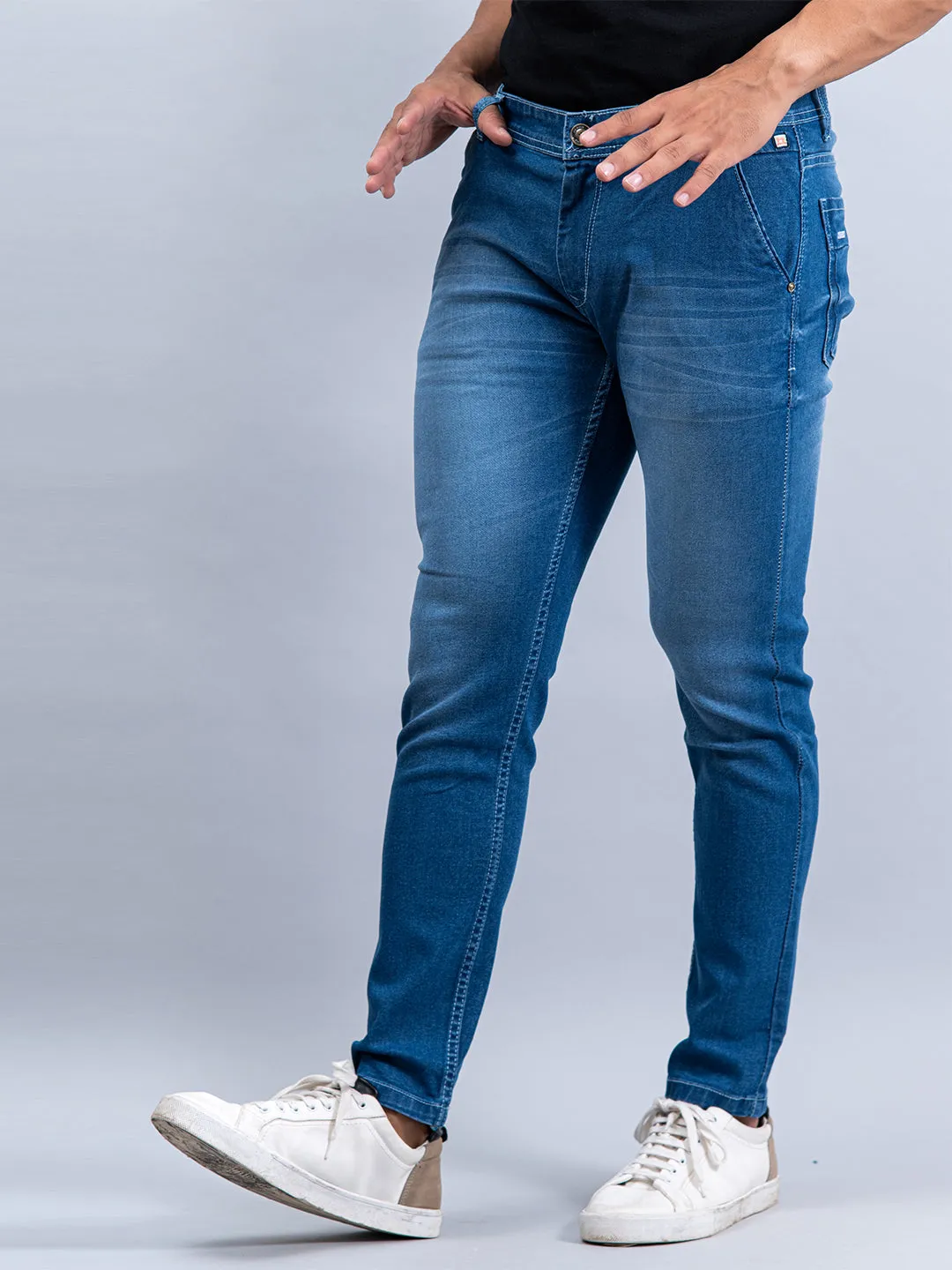 Blue Denim Ankle Length Stretchable Men's Jeans