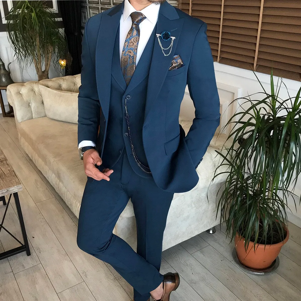 Bojoni Blue Slim-Fit Suit 3-Piece