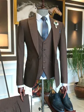 Bojoni Brown Striped Slim-Fit Suit 3-Piece