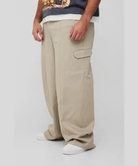 boohoo Mens Plus Elasticated Waist Seam Detail Oversized Cargo Pants