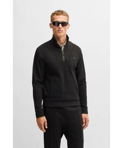 Boss Cotton zip-neck sweatshirt with Double B monogram