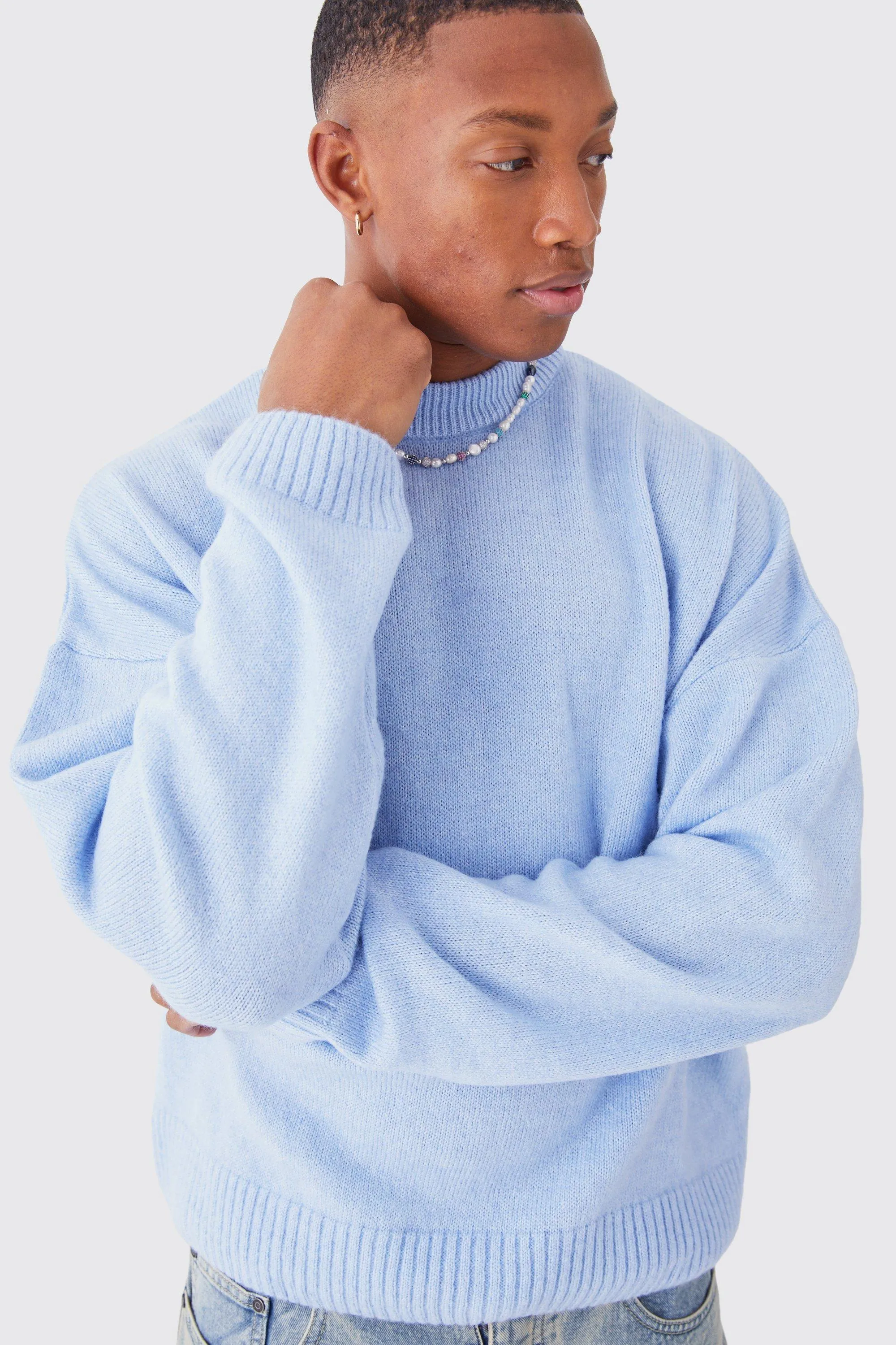 Boxy Brushed Extended Neck Knitted Sweater