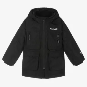 Boys Black Hooded Padded Coat