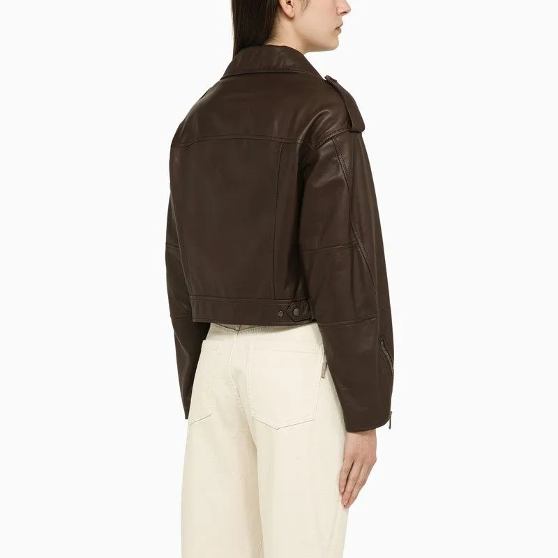 BRUNELLO CUCINELLI Dark Brown Lambskin Leather Jacket - SS24 Collection