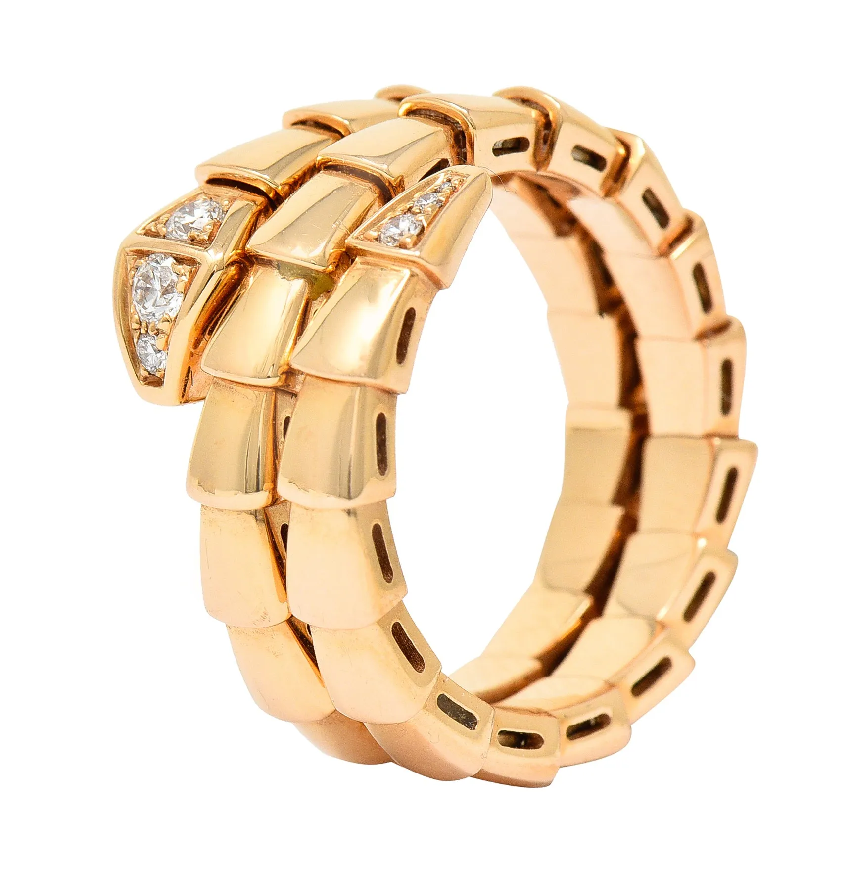 Bulgari Italy Diamond 18 Karat Rose Gold Flexible Snake Serpenti Vintage Band Ring