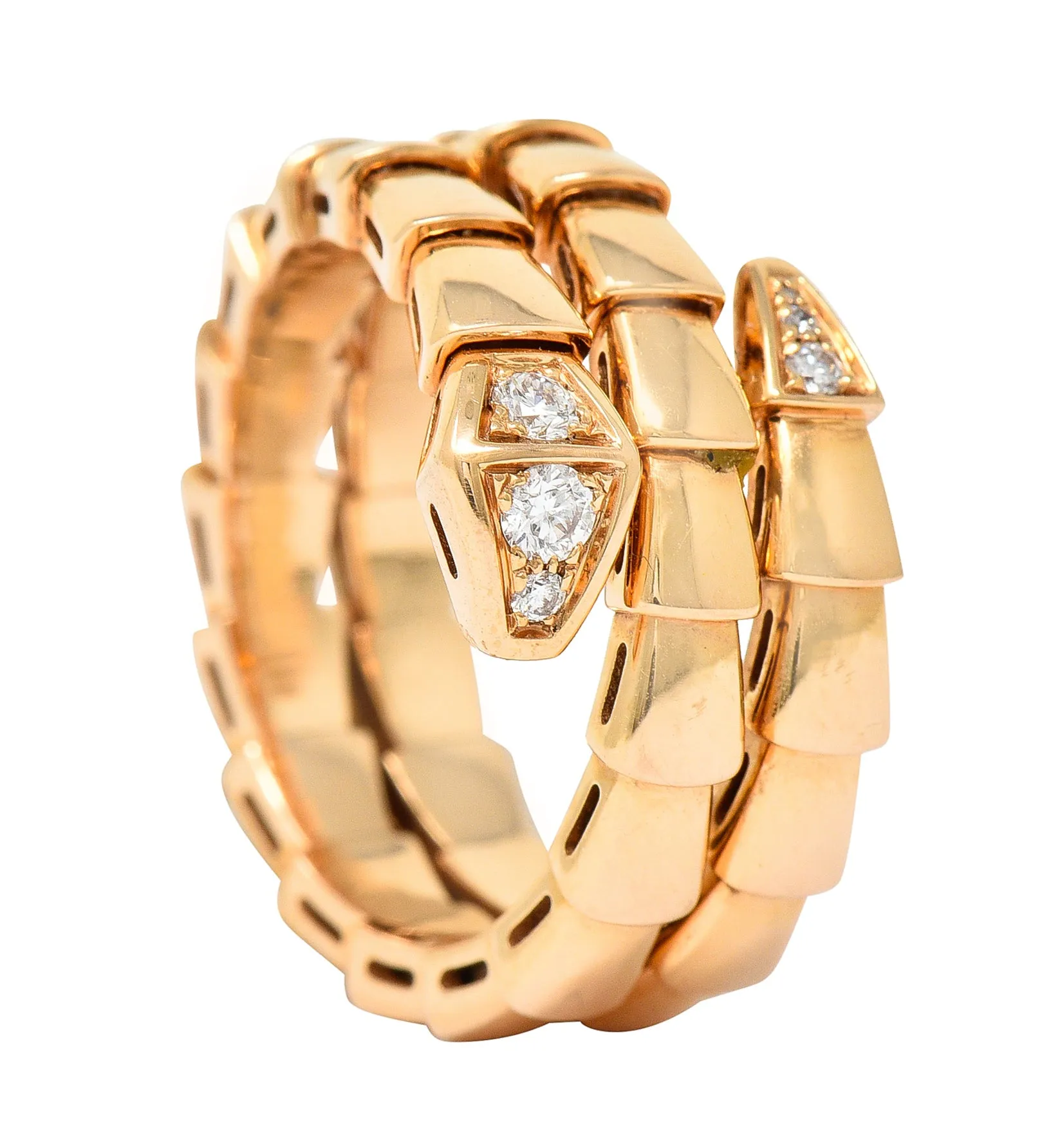 Bulgari Italy Diamond 18 Karat Rose Gold Flexible Snake Serpenti Vintage Band Ring