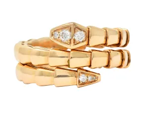 Bulgari Italy Diamond 18 Karat Rose Gold Flexible Snake Serpenti Vintage Band Ring