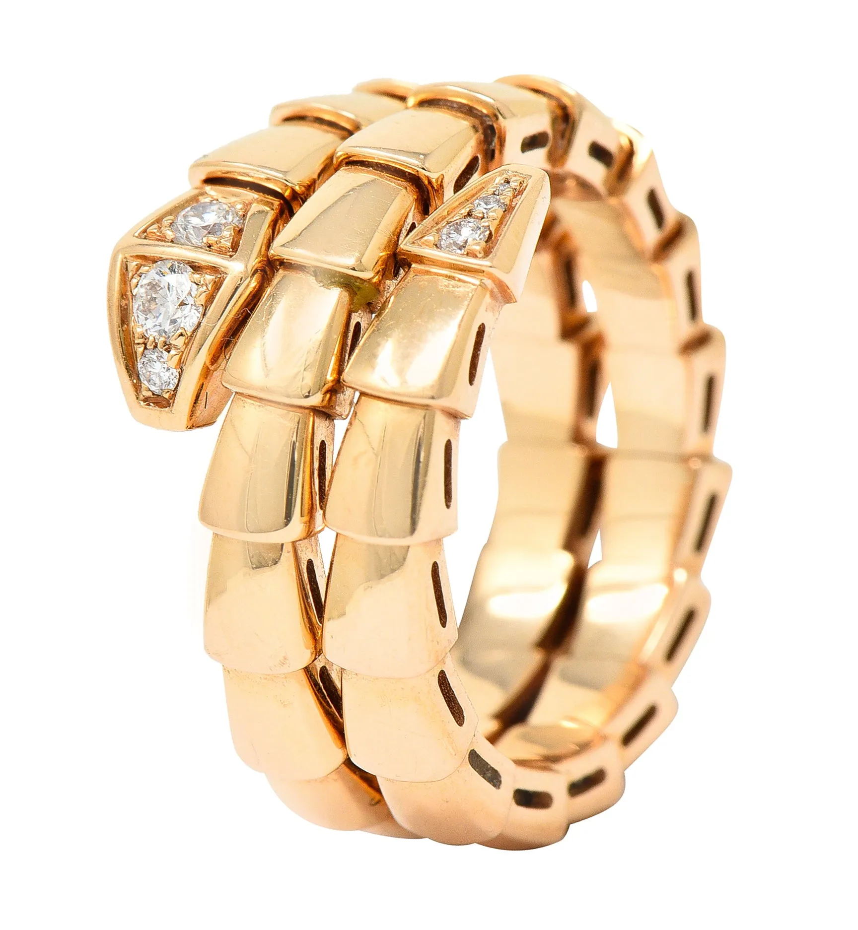 Bulgari Italy Diamond 18 Karat Rose Gold Flexible Snake Serpenti Vintage Band Ring