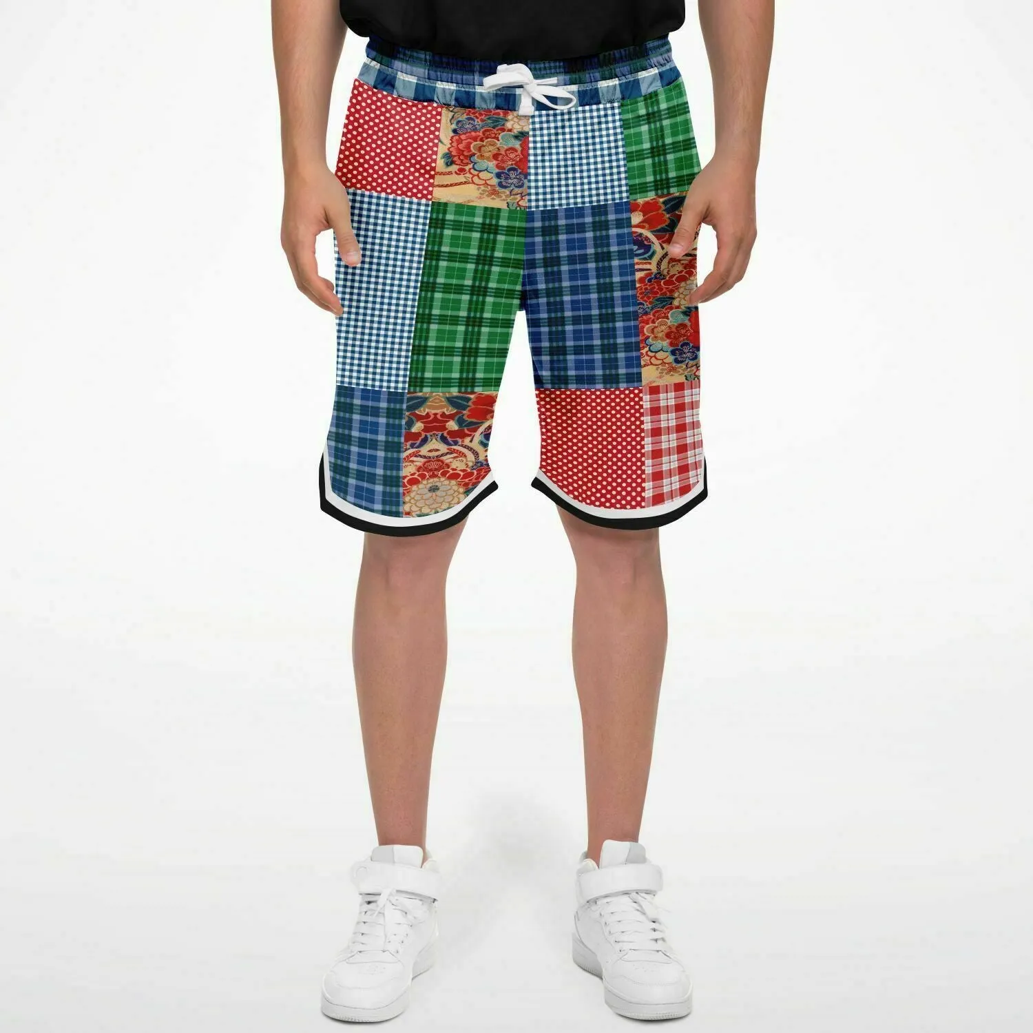 Busan Fleur Floral Plaid Patchwork Basketball Shorts