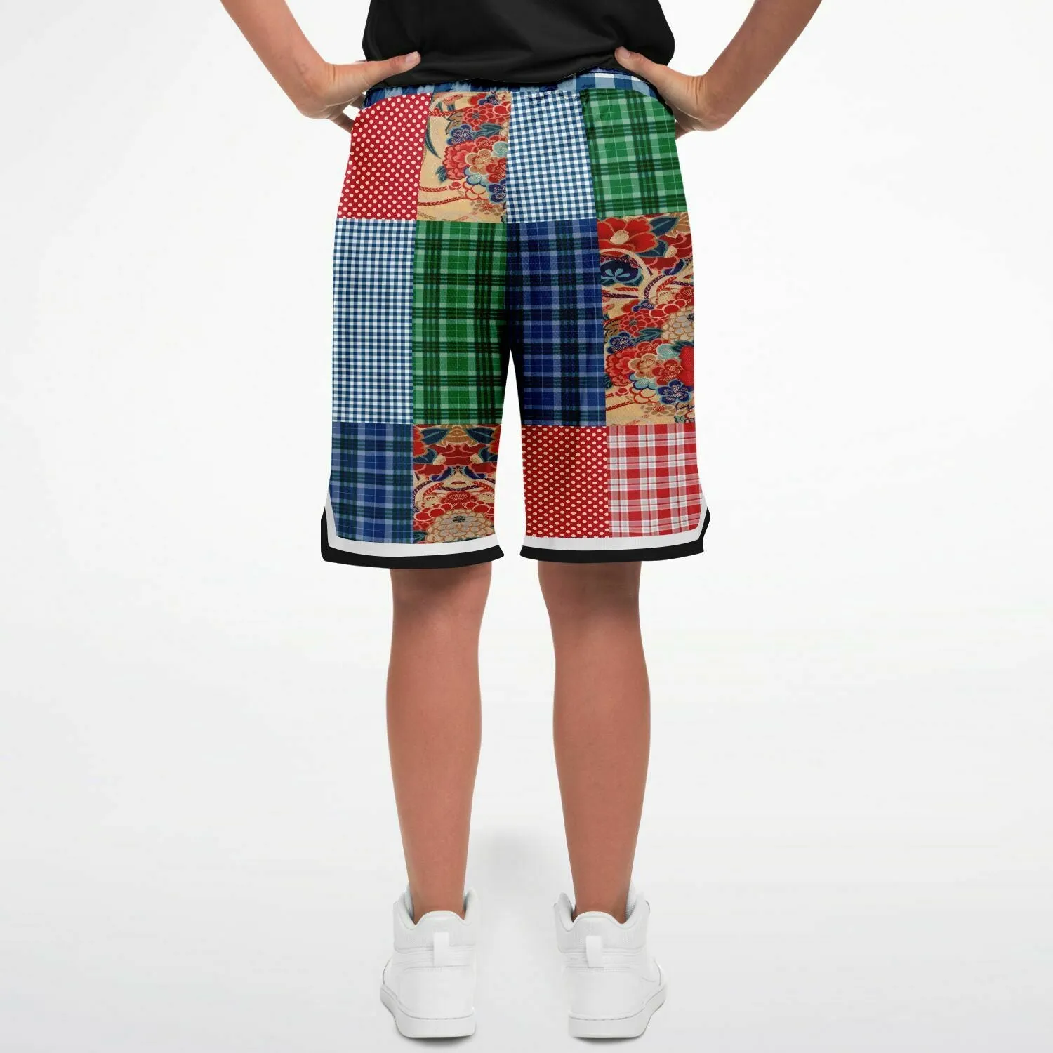 Busan Fleur Floral Plaid Patchwork Basketball Shorts