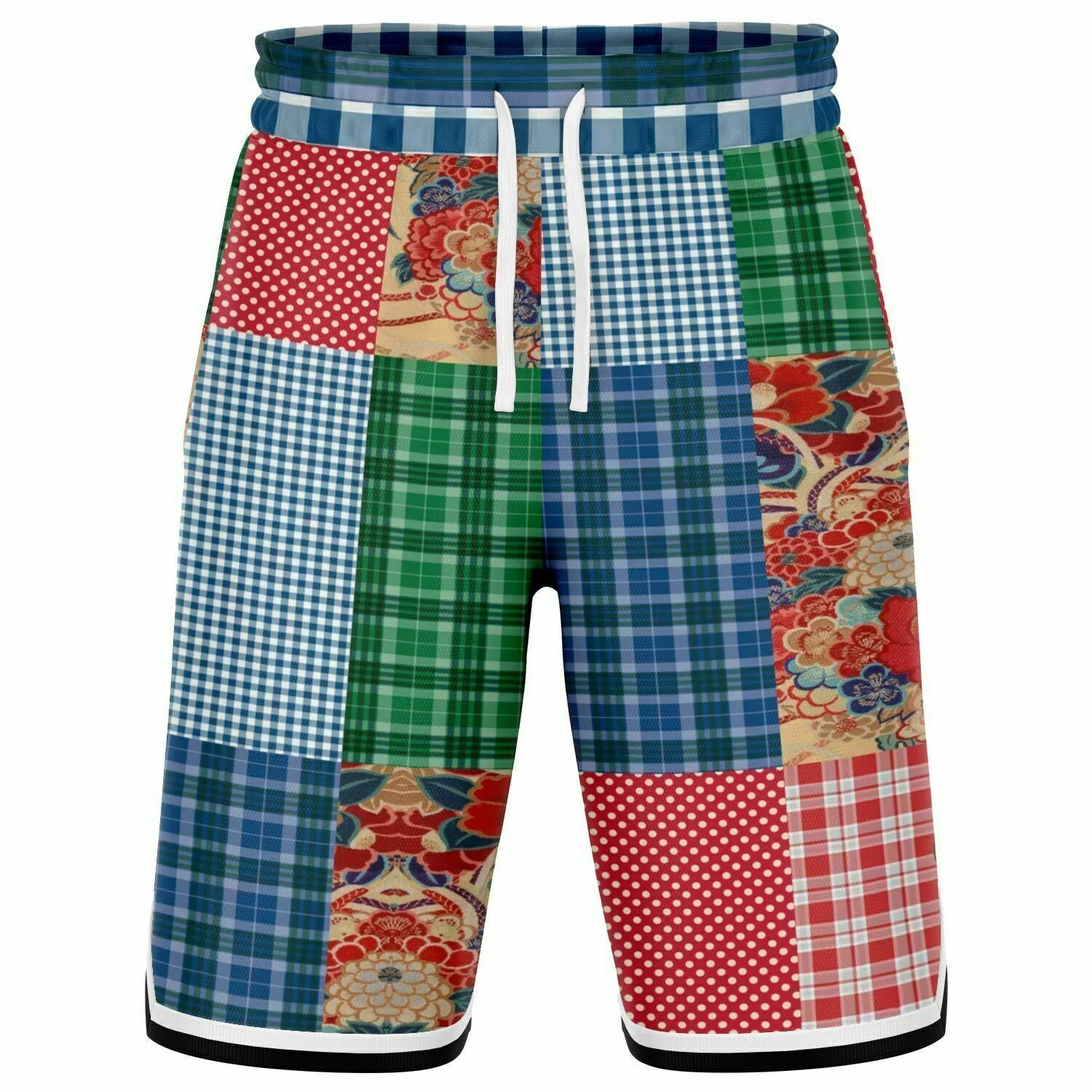 Busan Fleur Floral Plaid Patchwork Basketball Shorts